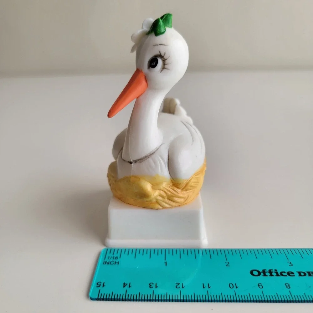 Vintage 1970s Wilton Stork Figurine Baby Shower Cake Topper White Guess What